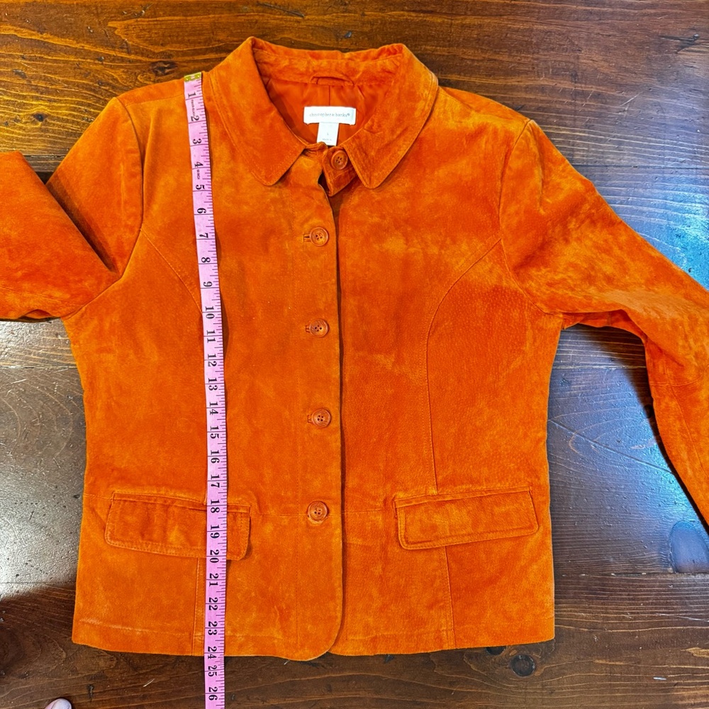 Christopher & Banks 100% Suede Leather Orange‎ Jacket.  Size Large - Picture 8 of 11